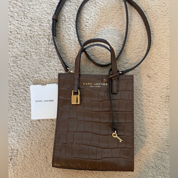NEW Marc Jacobs croc embossed leather micro grind tote in brown - Picture 2 of 4